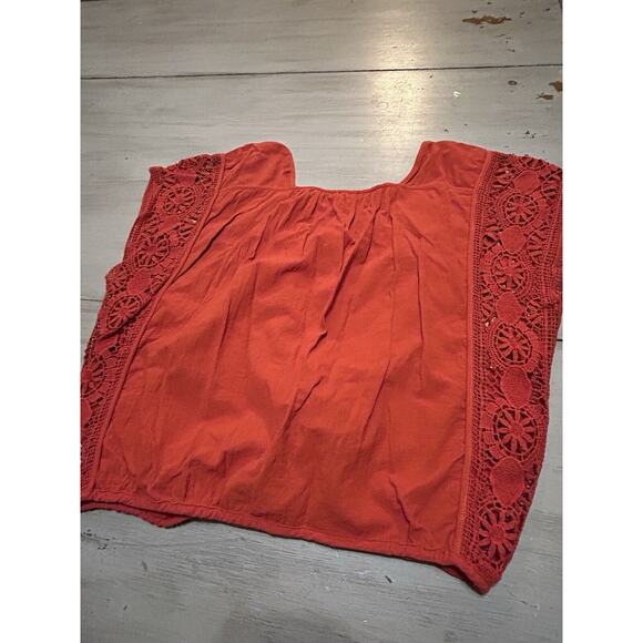 Free People Little Secret Red Orange Crochet Lace Panel Cropped Top Sz M Boho - Picture 7 of 8
